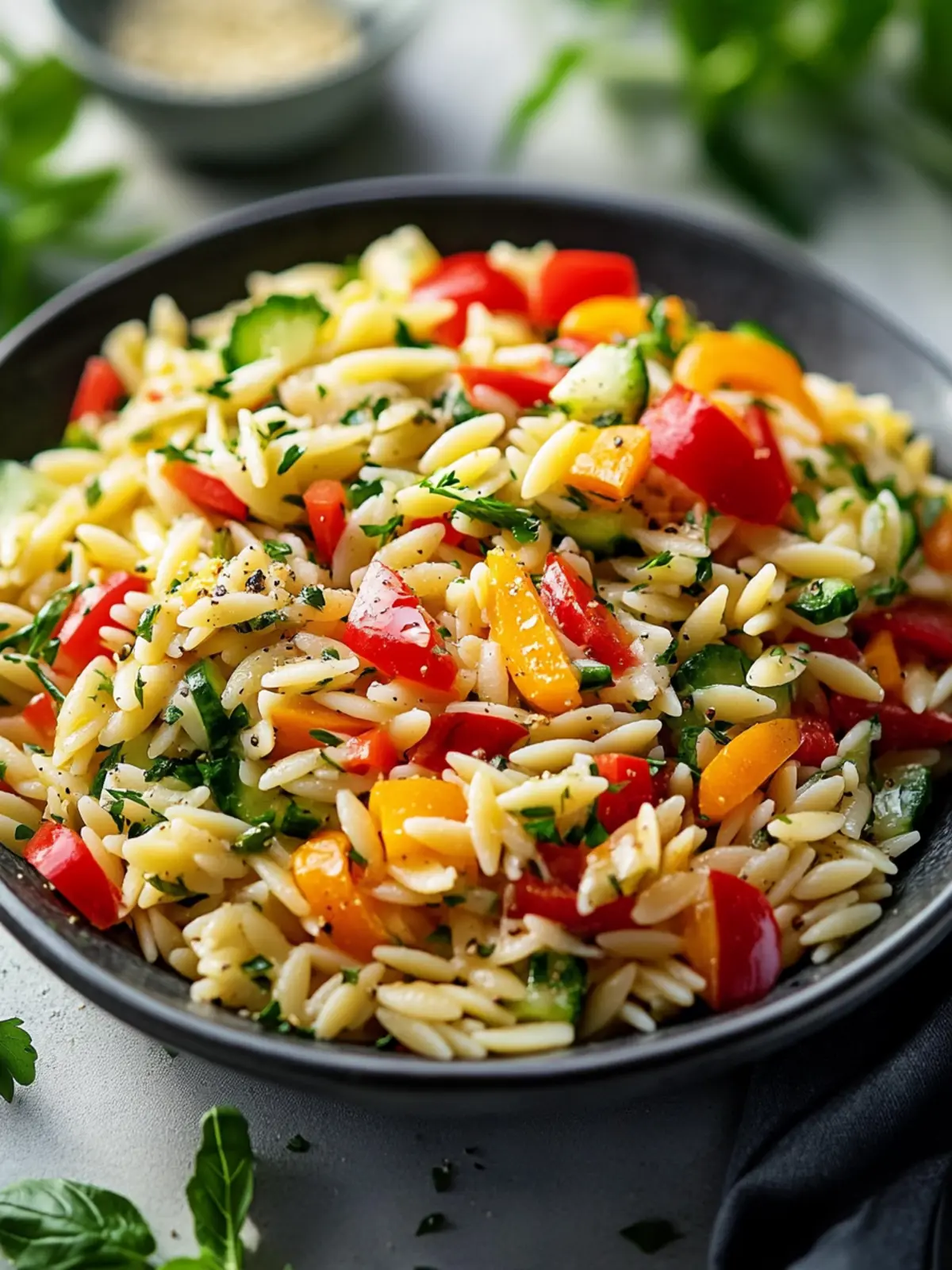 Frischer Orzo Salat mit Gurke, Paprika & Kräutern – Lecker