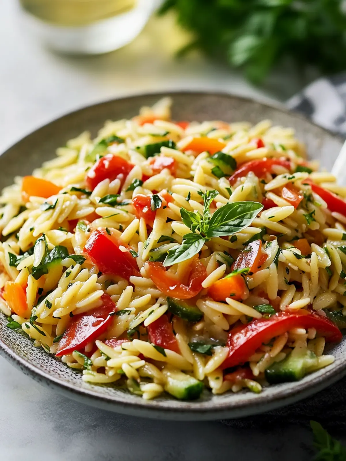 Frischer Orzo Salat mit Gurke, Paprika & Kräutern – Lecker