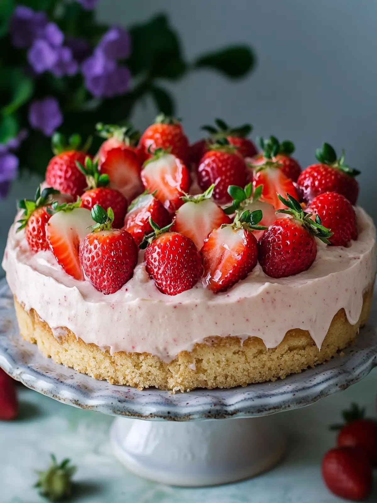 Vegan strawberry cake with fine sponge base