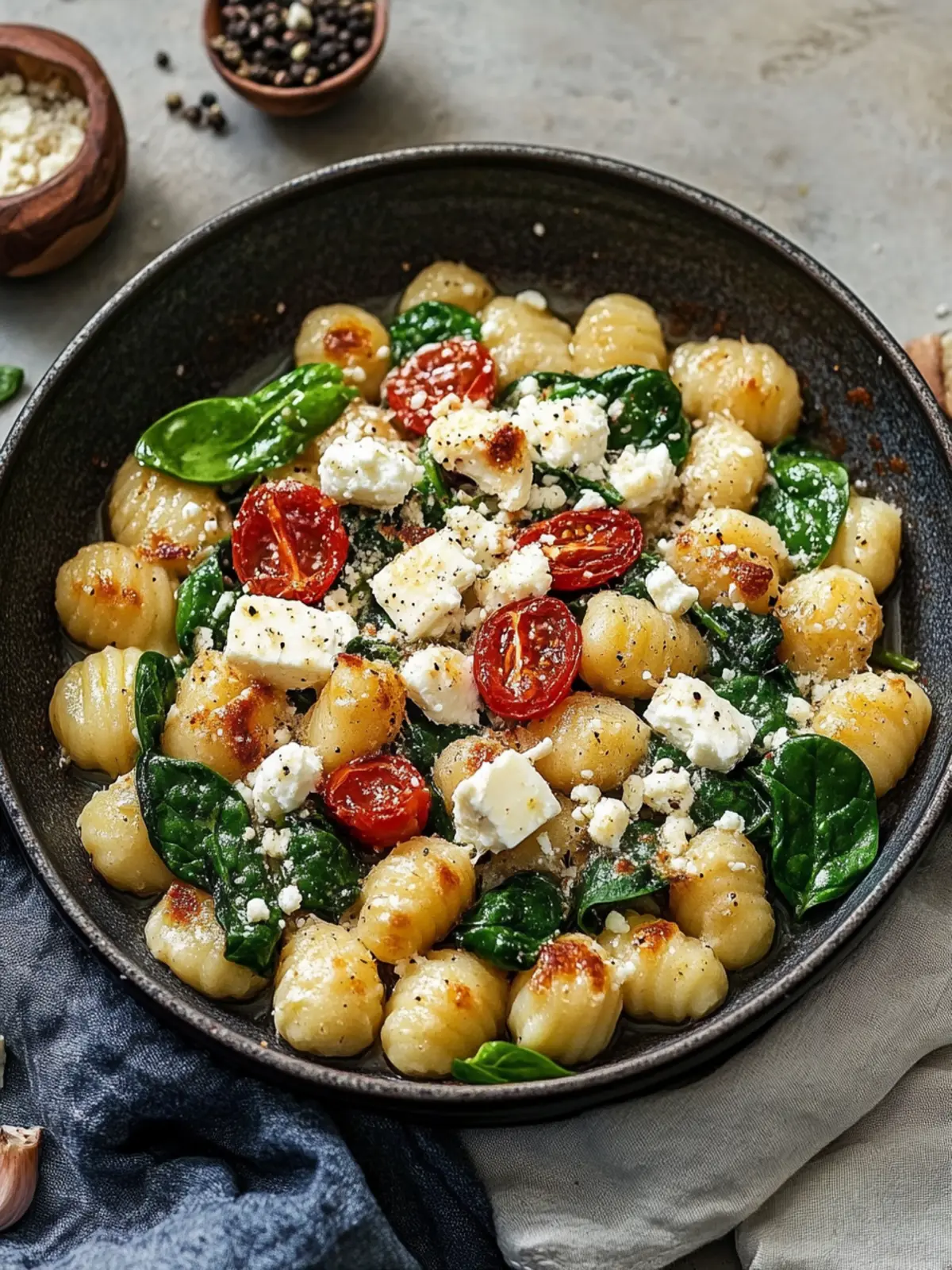 Gnocchi Spinat Feta Pfanne