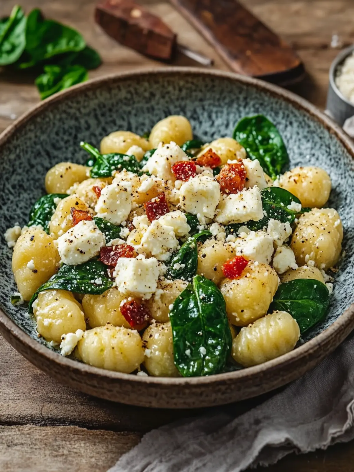 Gnocchi Spinat Feta Pfanne