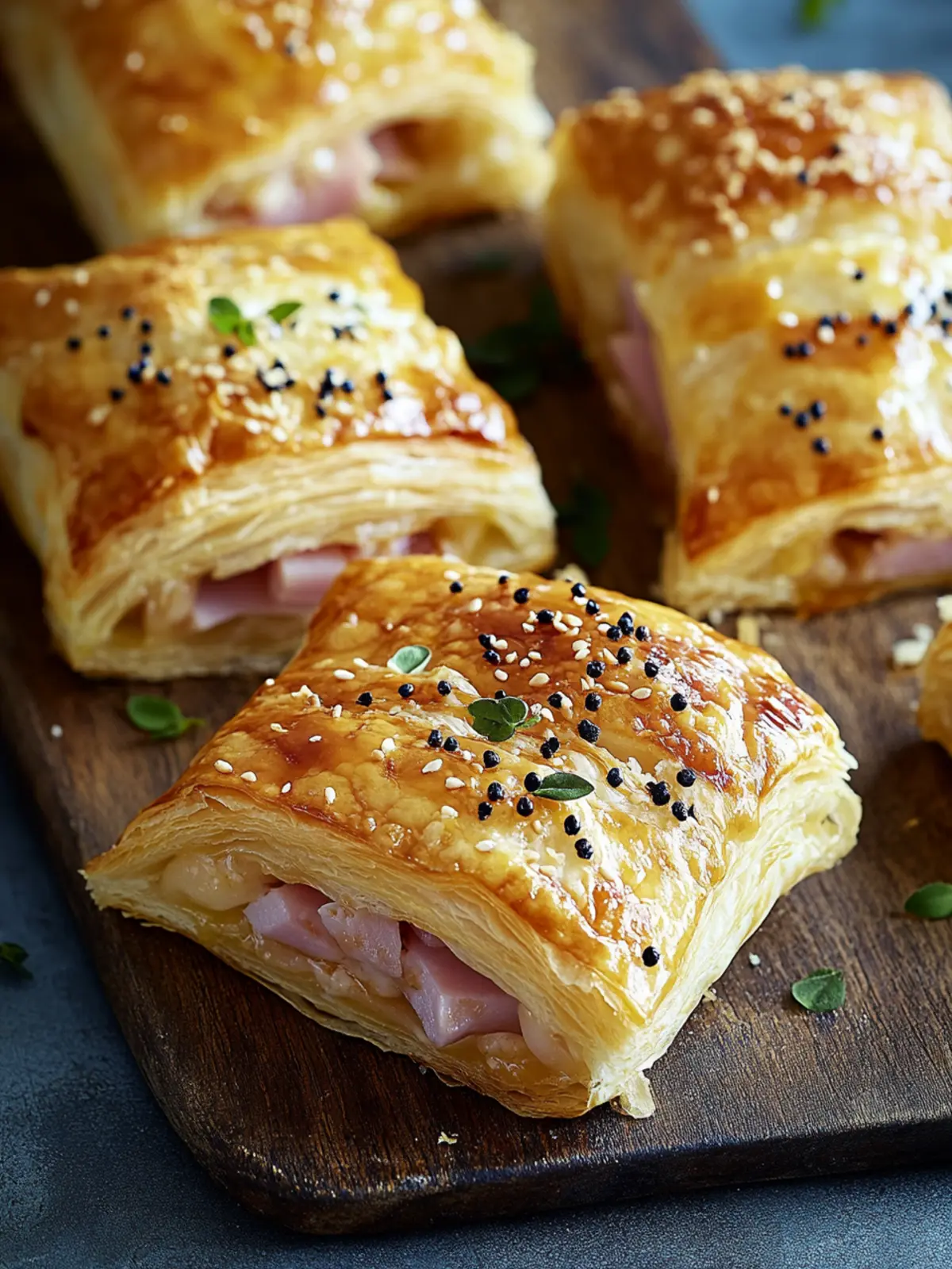 Puff pastry filled with ham and cheese: A classic snack with a modern twist