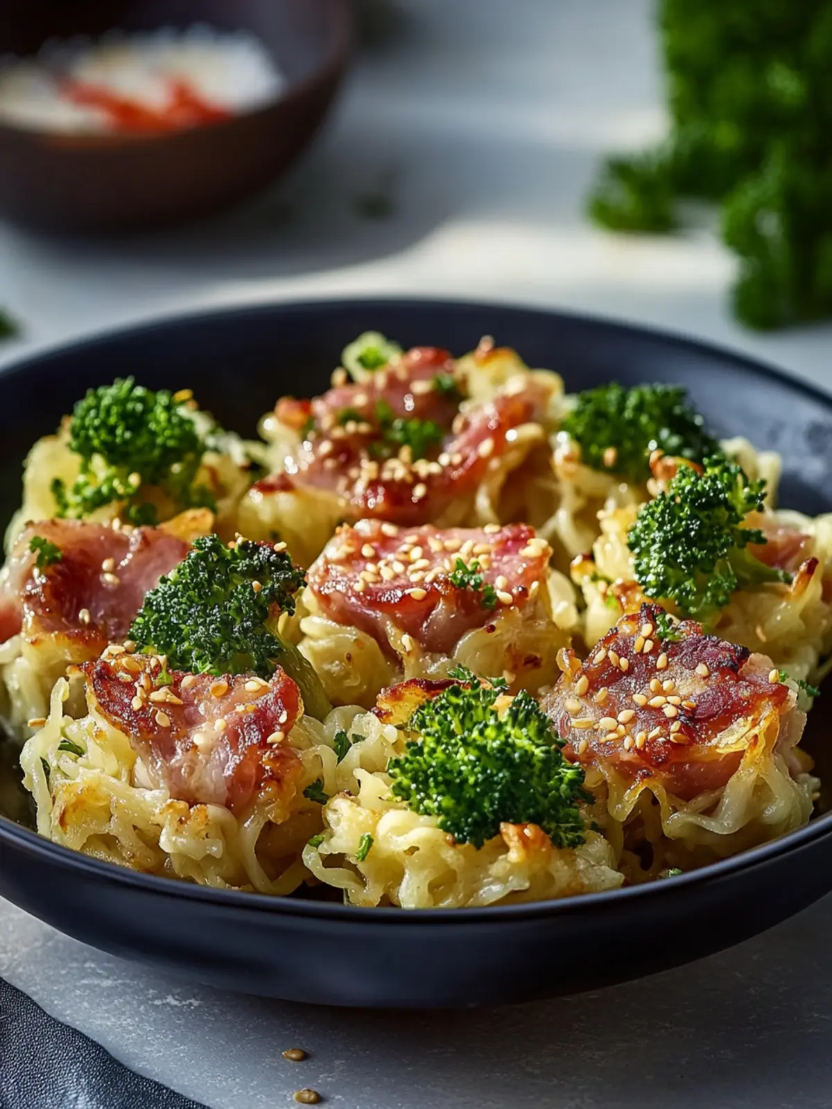 Party Fertig Mini Nudelauflauf Bissen mit Brokkoli und Rindfleisch