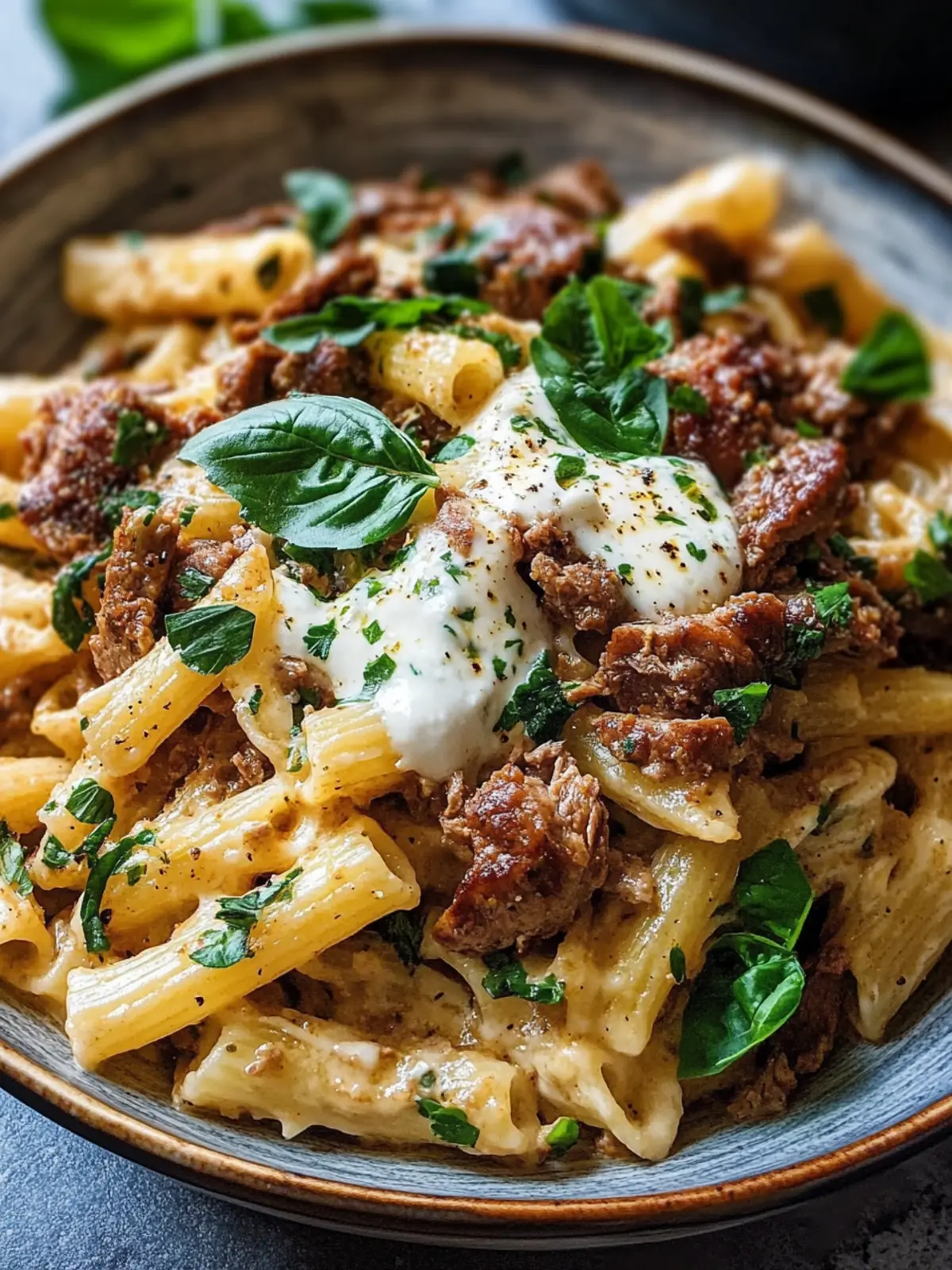 Türkische Pasta mit Hackfleisch und Joghurt-Sauce