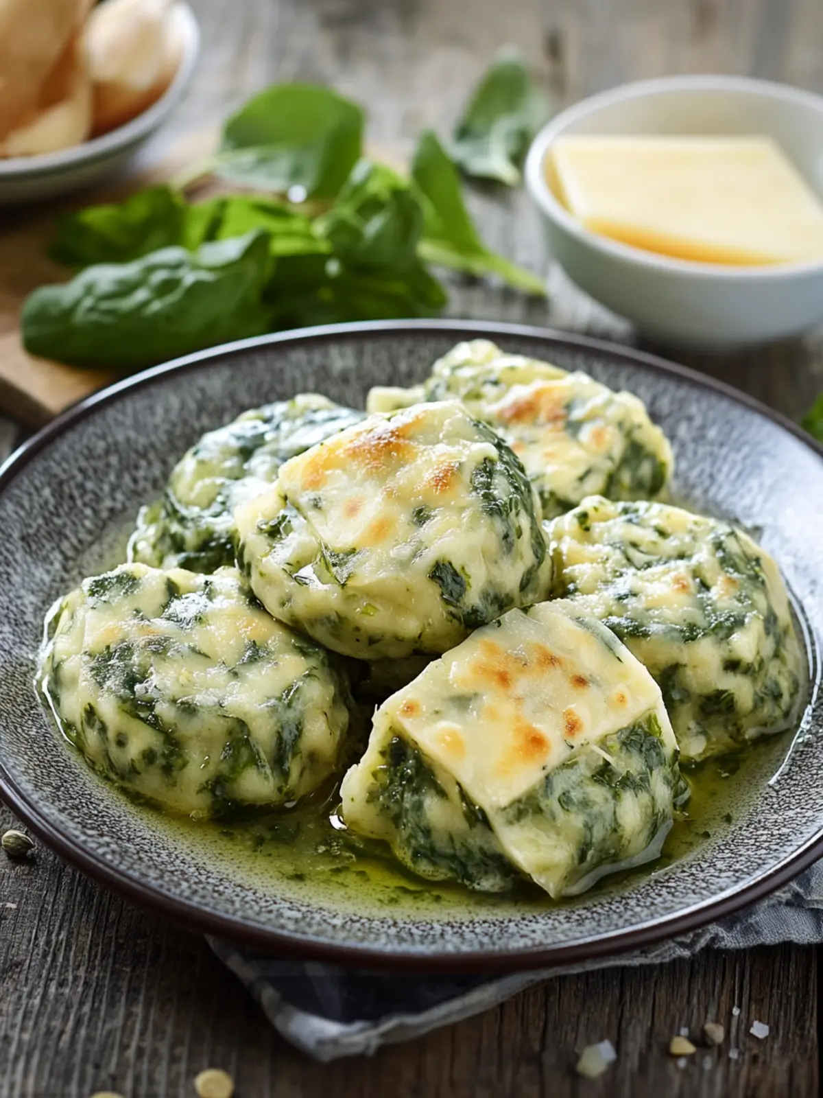 Specialty from Austria: spicy spinach dumplings with mountain cheese