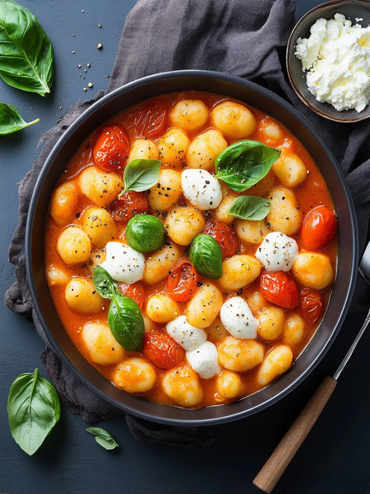 Cremige One-Pot-Gnocchi mit Tomate, Mozzarella & Basilikum