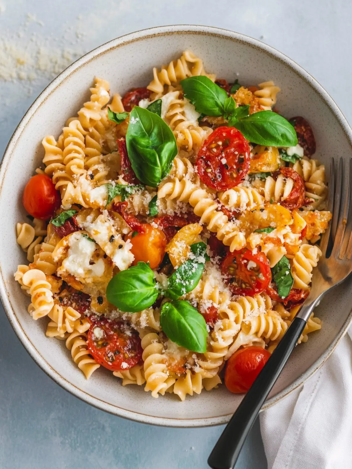 Mediterraner Nudelsalat mit Tomatendressing – einfach und lecker