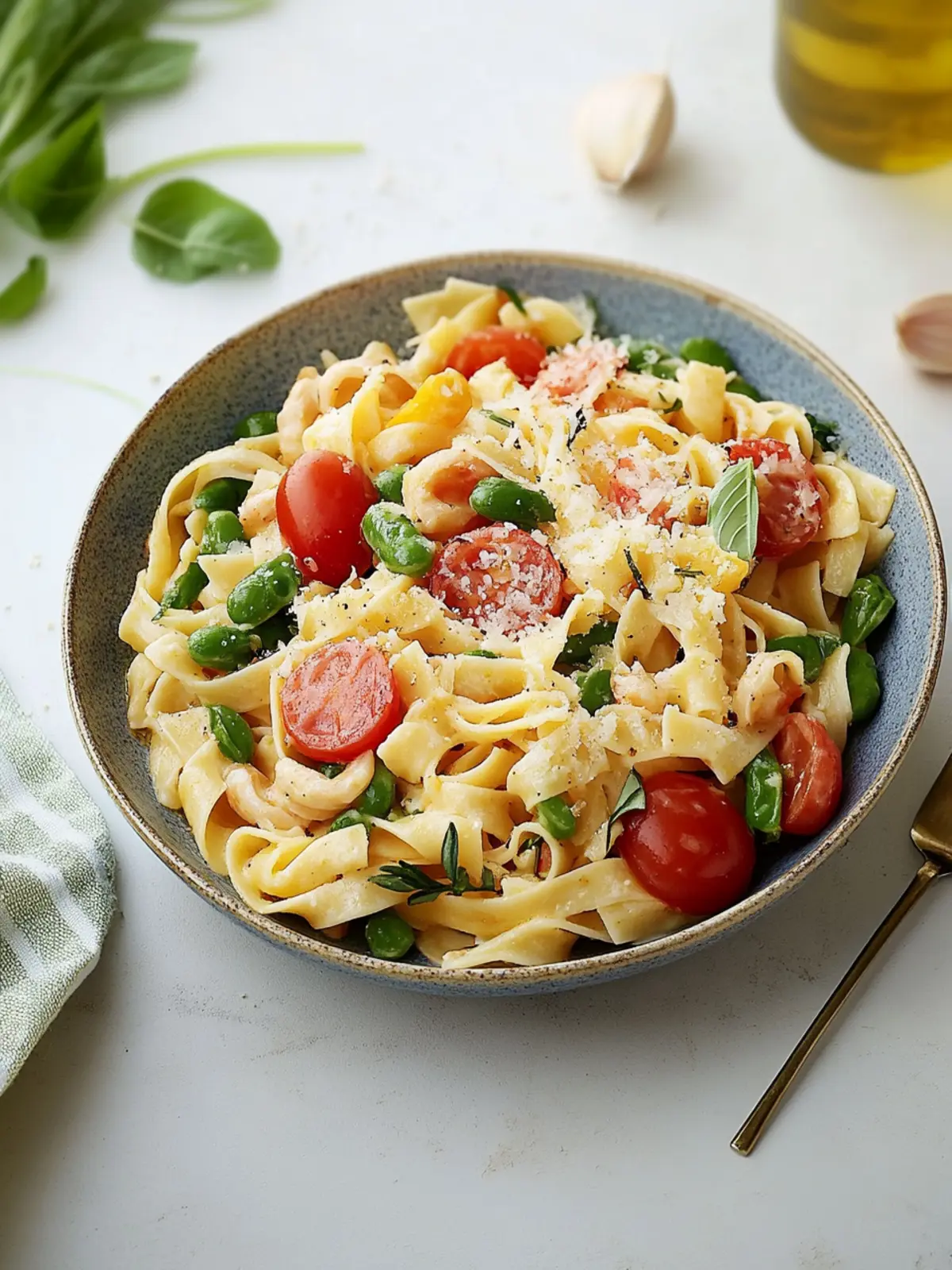 Ein-Topf Garnelen Pasta Primavera