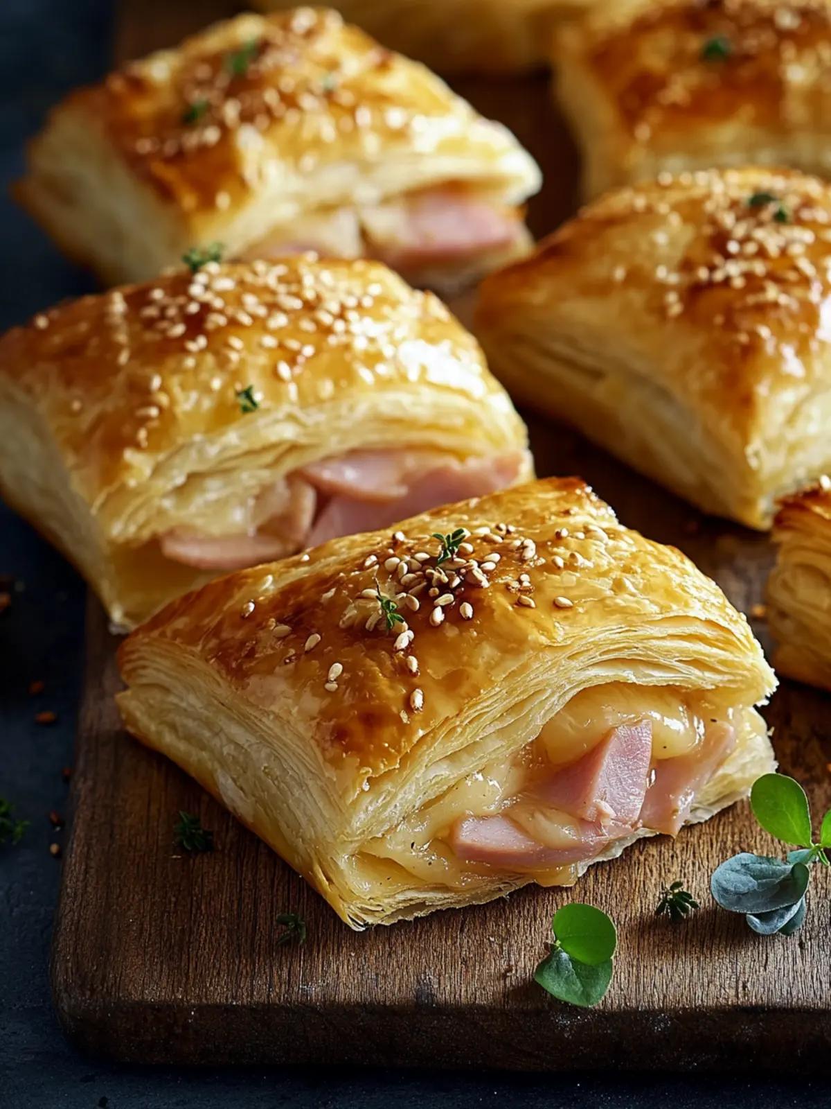 Puff pastry filled with ham and cheese: A classic snack with a modern twist