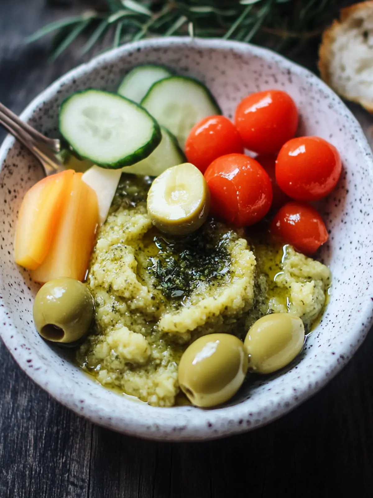 Cremiger grüner Oliven-Dip (4 Zutaten)