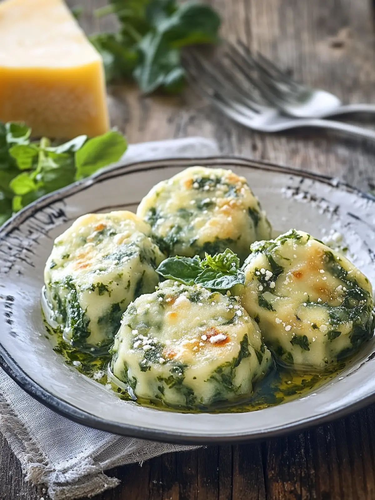 Specialty from Austria: spicy spinach dumplings with mountain cheese