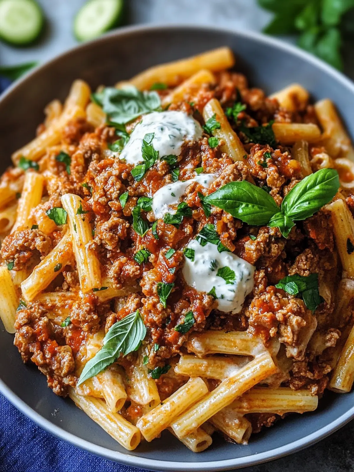 Türkische Pasta mit Hackfleisch und Joghurt-Sauce