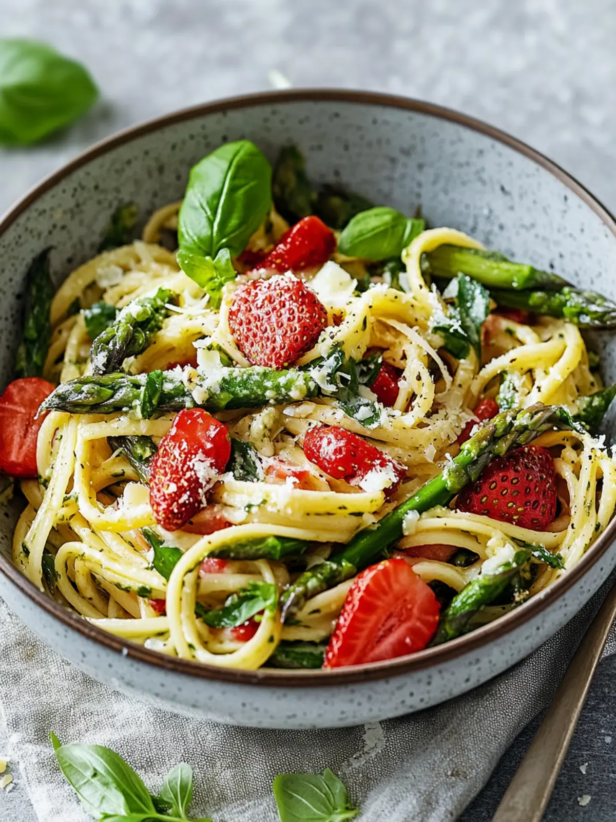 Our new favorite recipe: Quick pasta with asparagus & strawberries - fruit meets savory