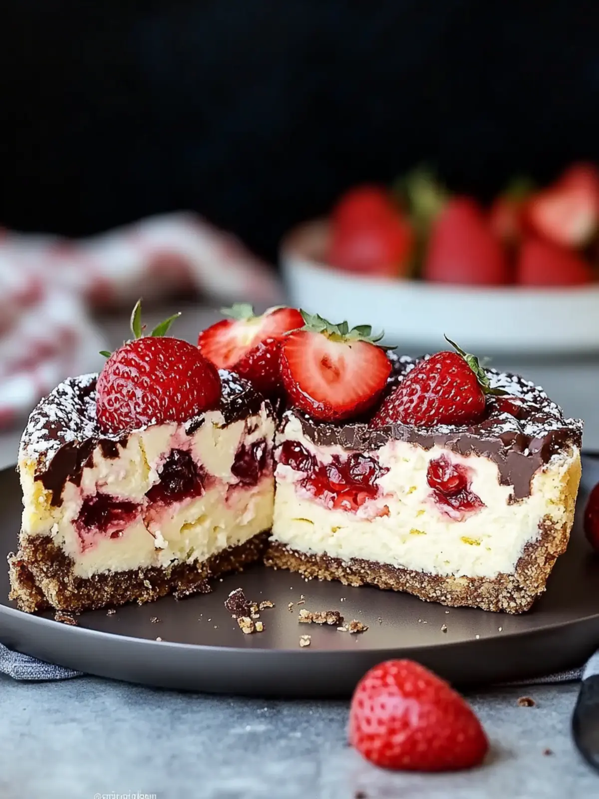 Creamy chocolate strawberry swirl cheesecake - irresistible