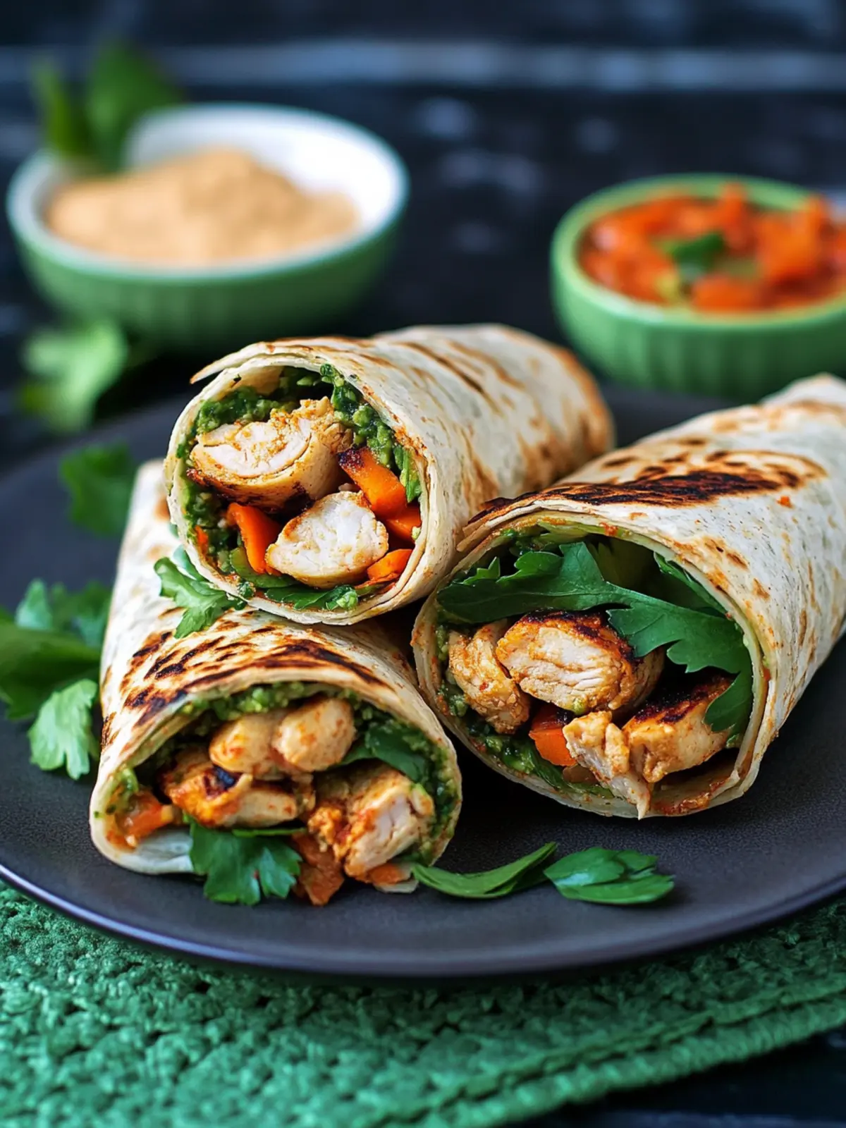 Gegrillte Garnelen-Wraps mit rotem Paprika-Artischocken-Pesto