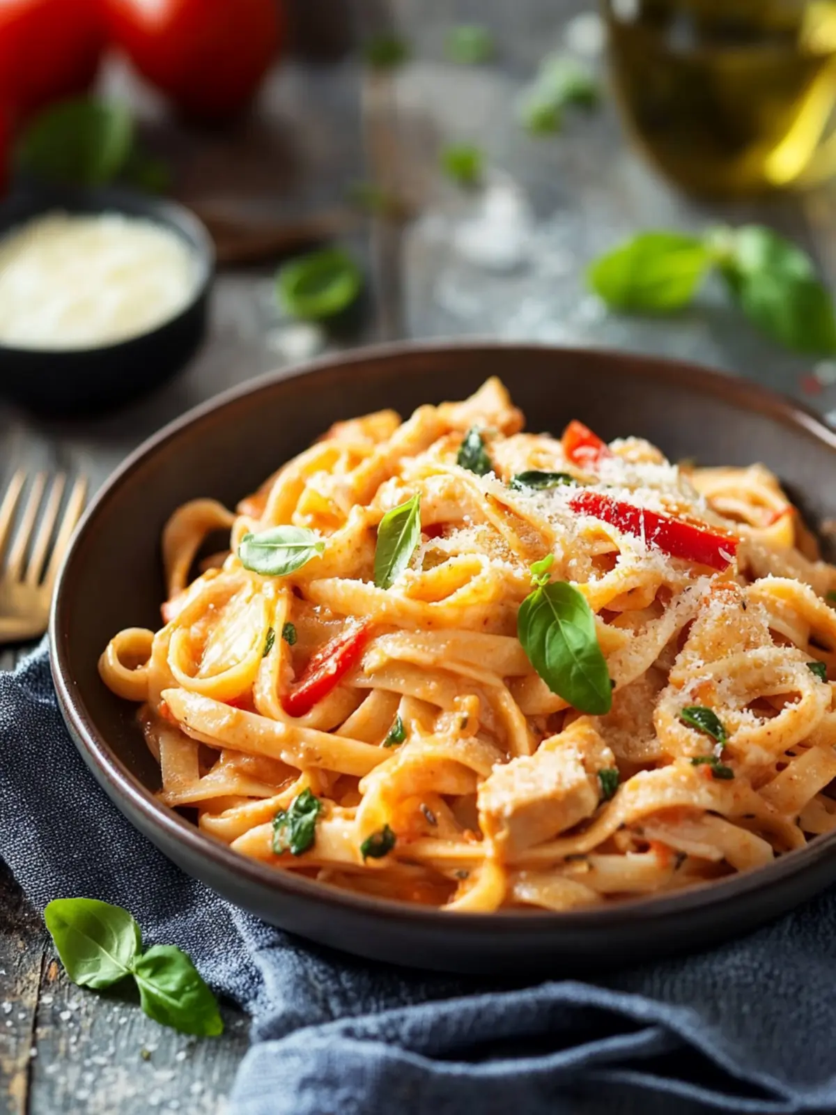 Paprika-Sahne-Hähnchen: Aromatischer Klassiker auf Pasta