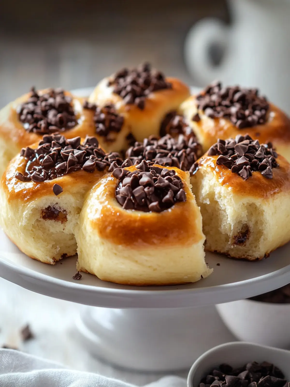 Fluffy and soft chocolate rolls made from yeast dough