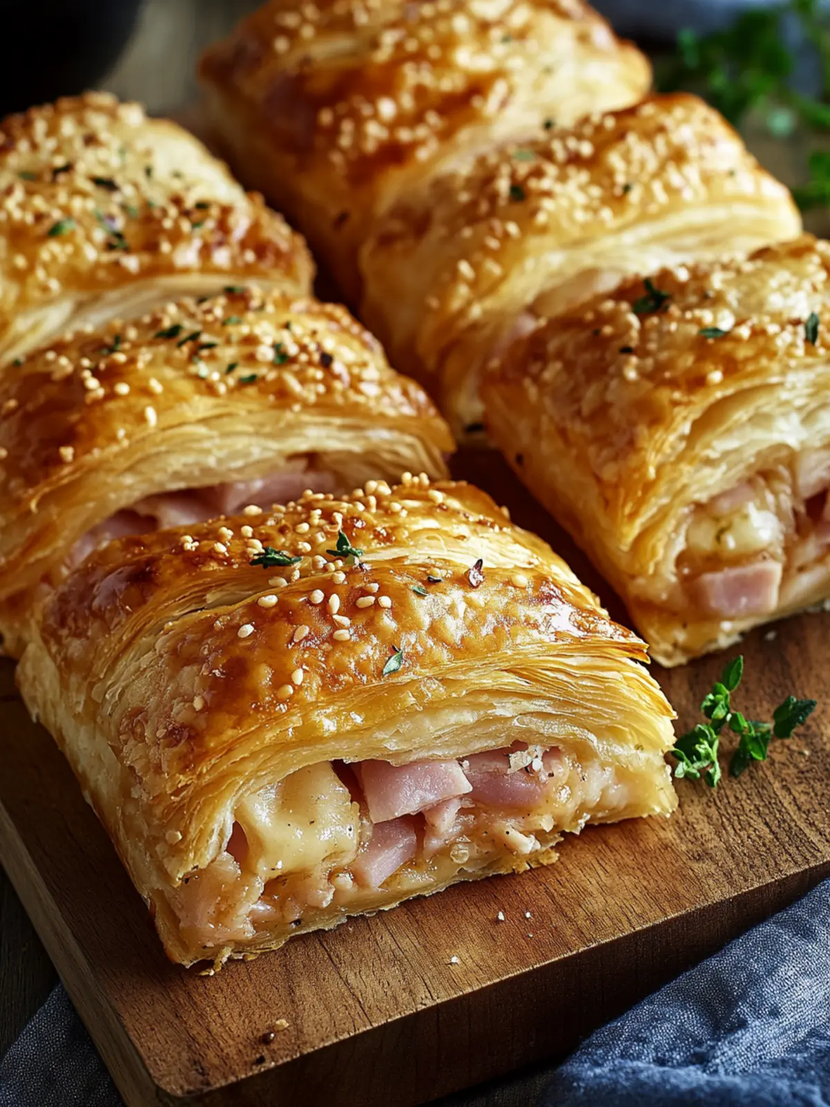 Puff pastry filled with ham and cheese