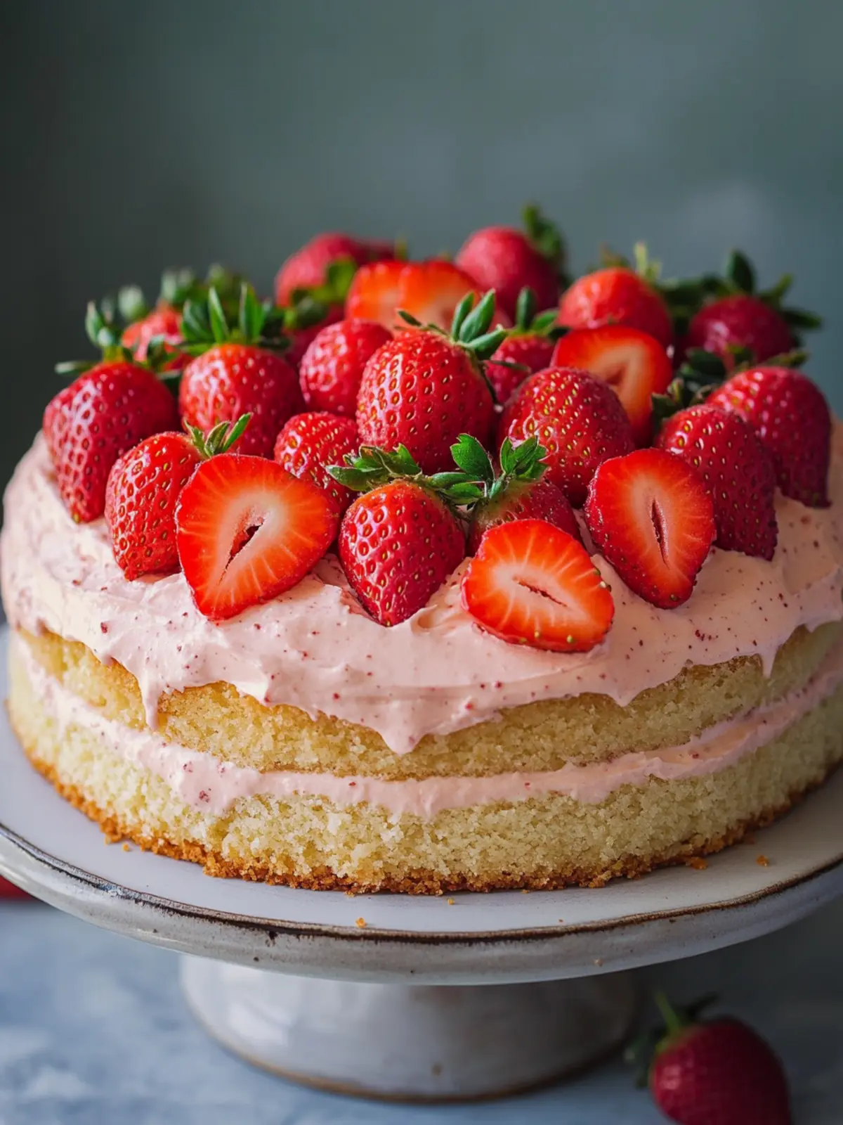 Vegan strawberry cake with fine sponge base