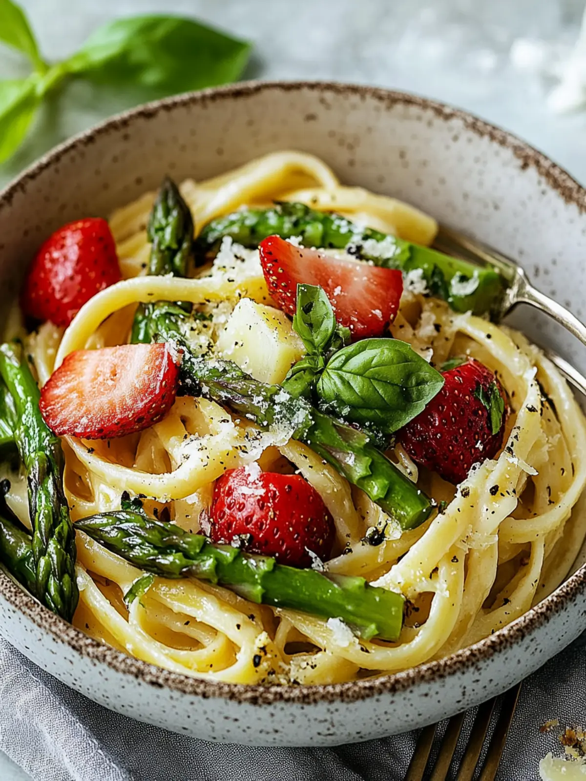 Our new favorite recipe: Quick pasta with asparagus & strawberries - fruit meets savory
