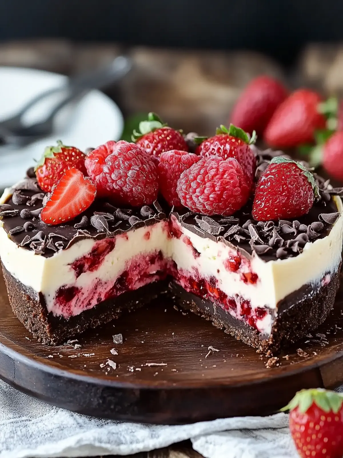 Creamy chocolate strawberry swirl cheesecake - irresistible