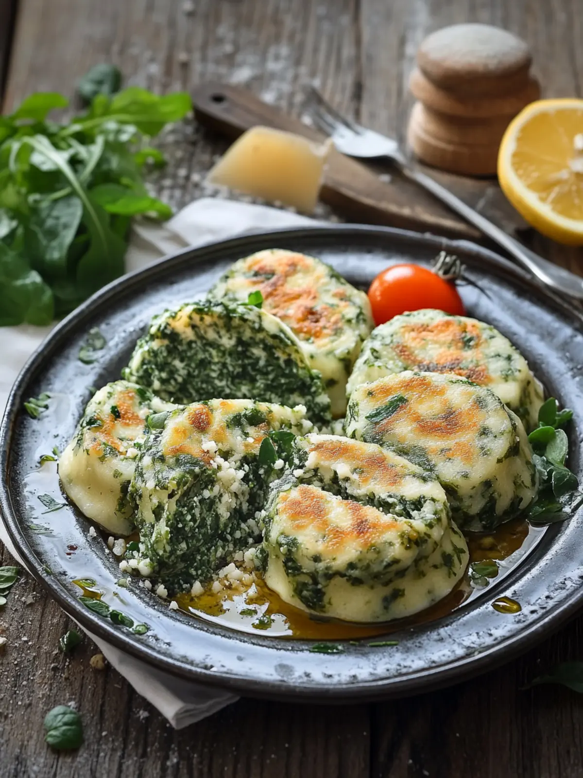 Specialty from Austria: spicy spinach dumplings with mountain cheese