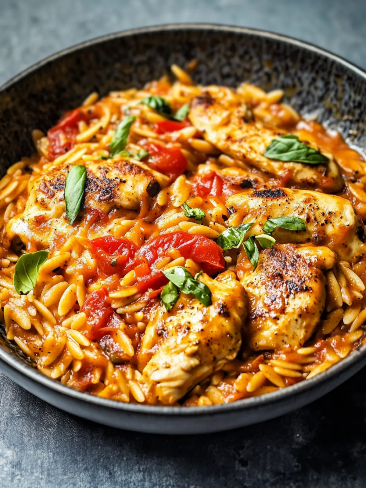 Orzo pan with pepper chicken