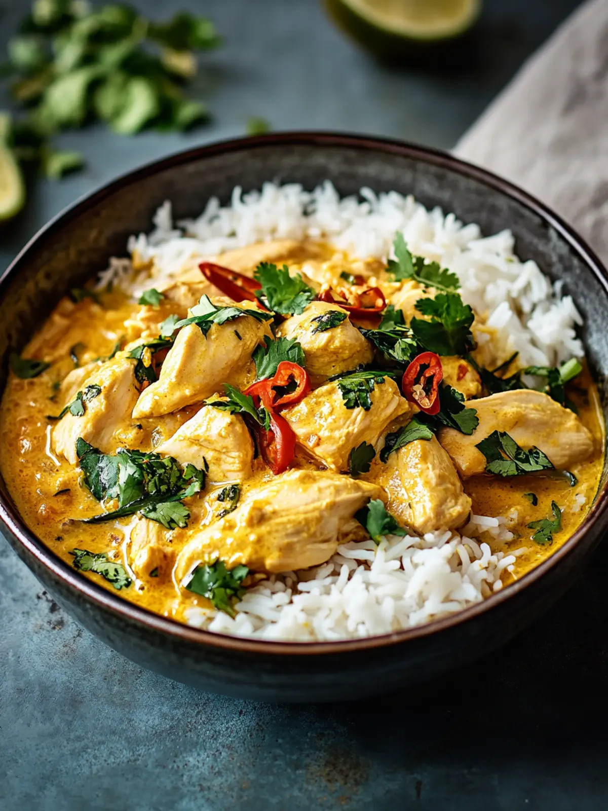 This chicken curry becomes particularly creamy due to an extra ingredient