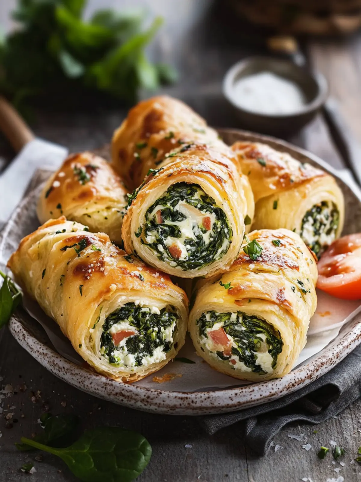 Spinat-Feta-Blätterteigrolle: Perfekt als Snack portioniert