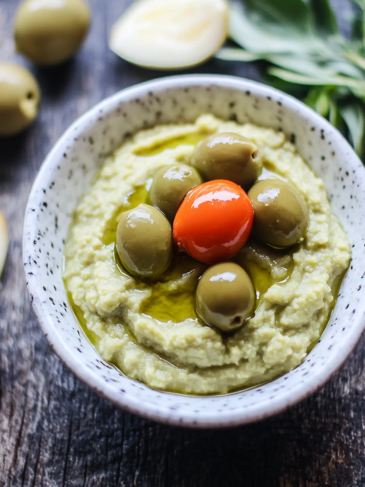 Cremiger grüner Oliven-Dip (4 Zutaten)