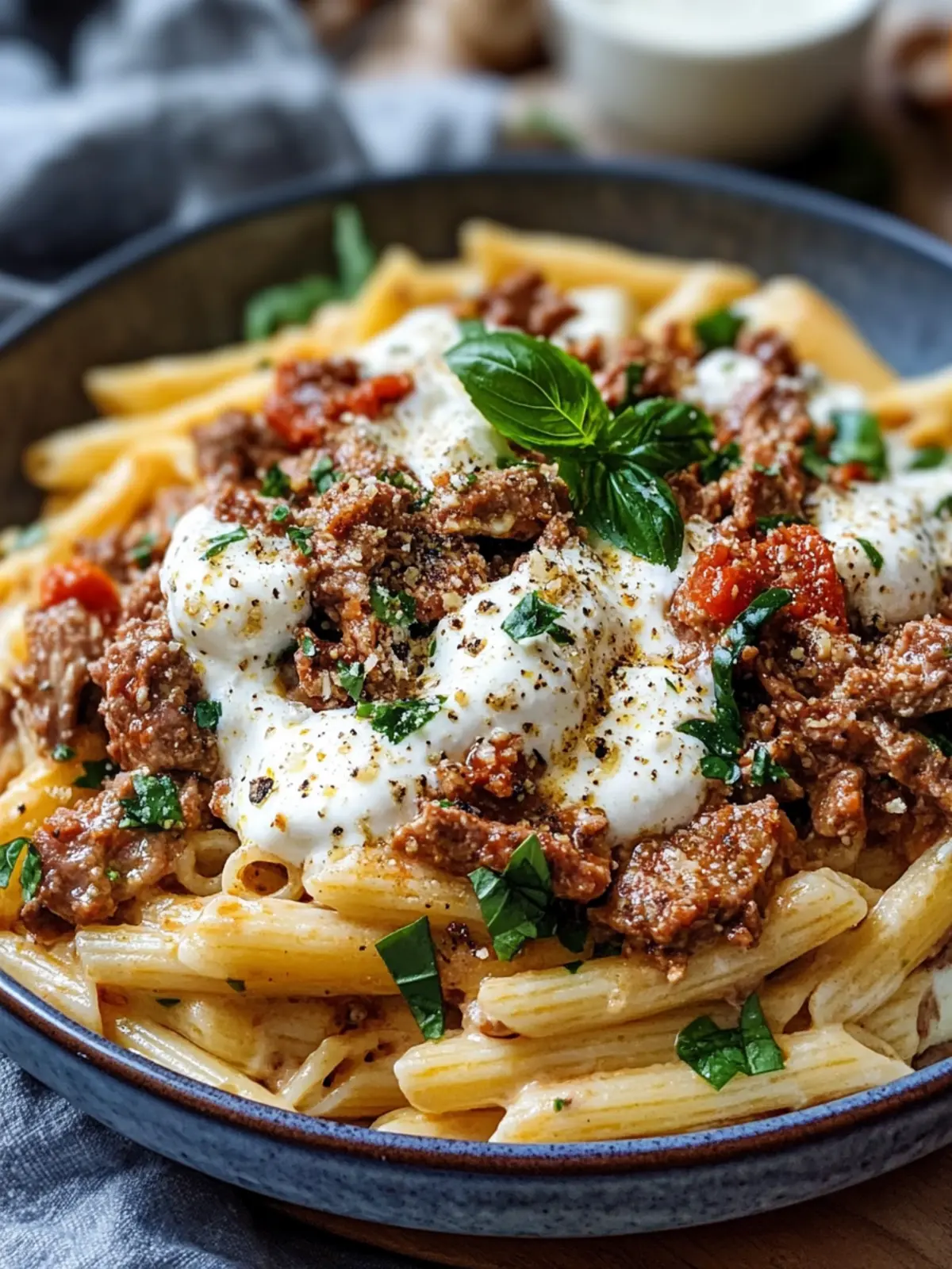 Türkische Pasta mit Hackfleisch und Joghurt-Sauce