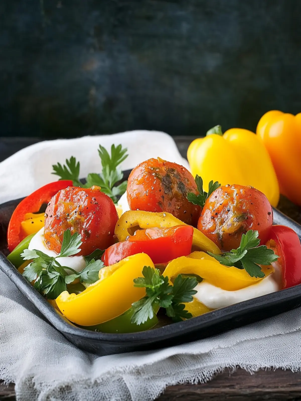 Hackbällchen auf Paprika-Gemüse