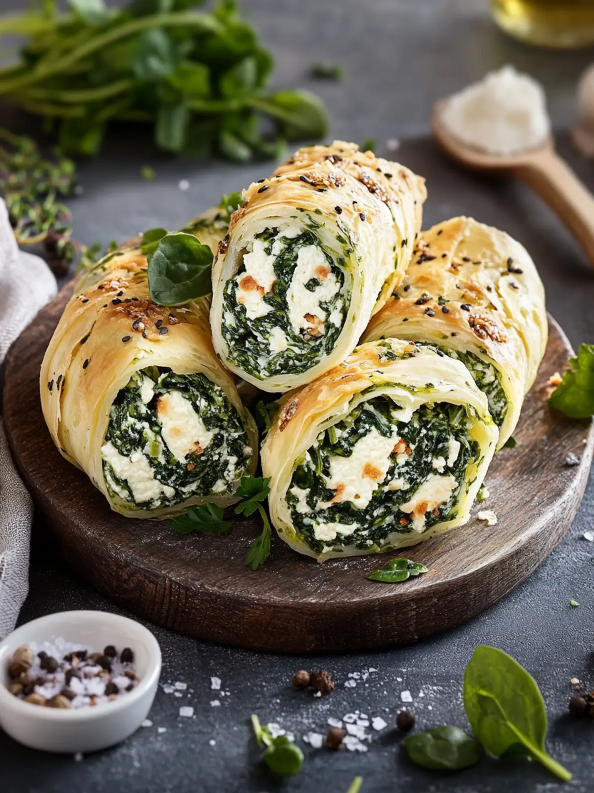 Spinat-Feta-Blätterteigrolle: Perfekt als Snack portioniert