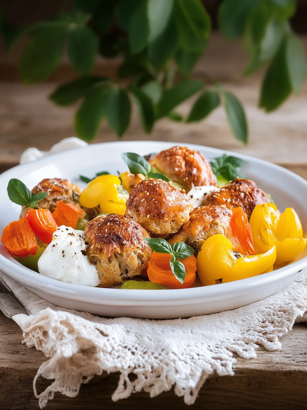 Hackbällchen auf Paprika-Gemüse