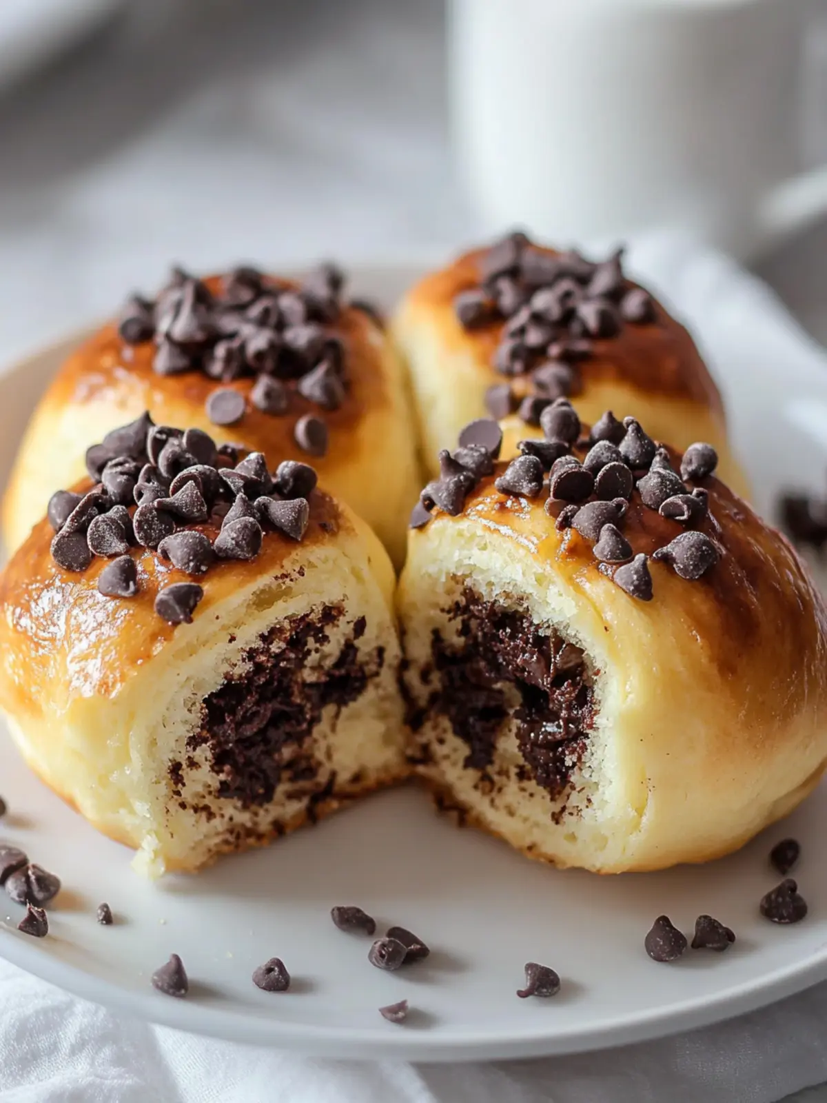 Fluffy and soft chocolate rolls made from yeast dough