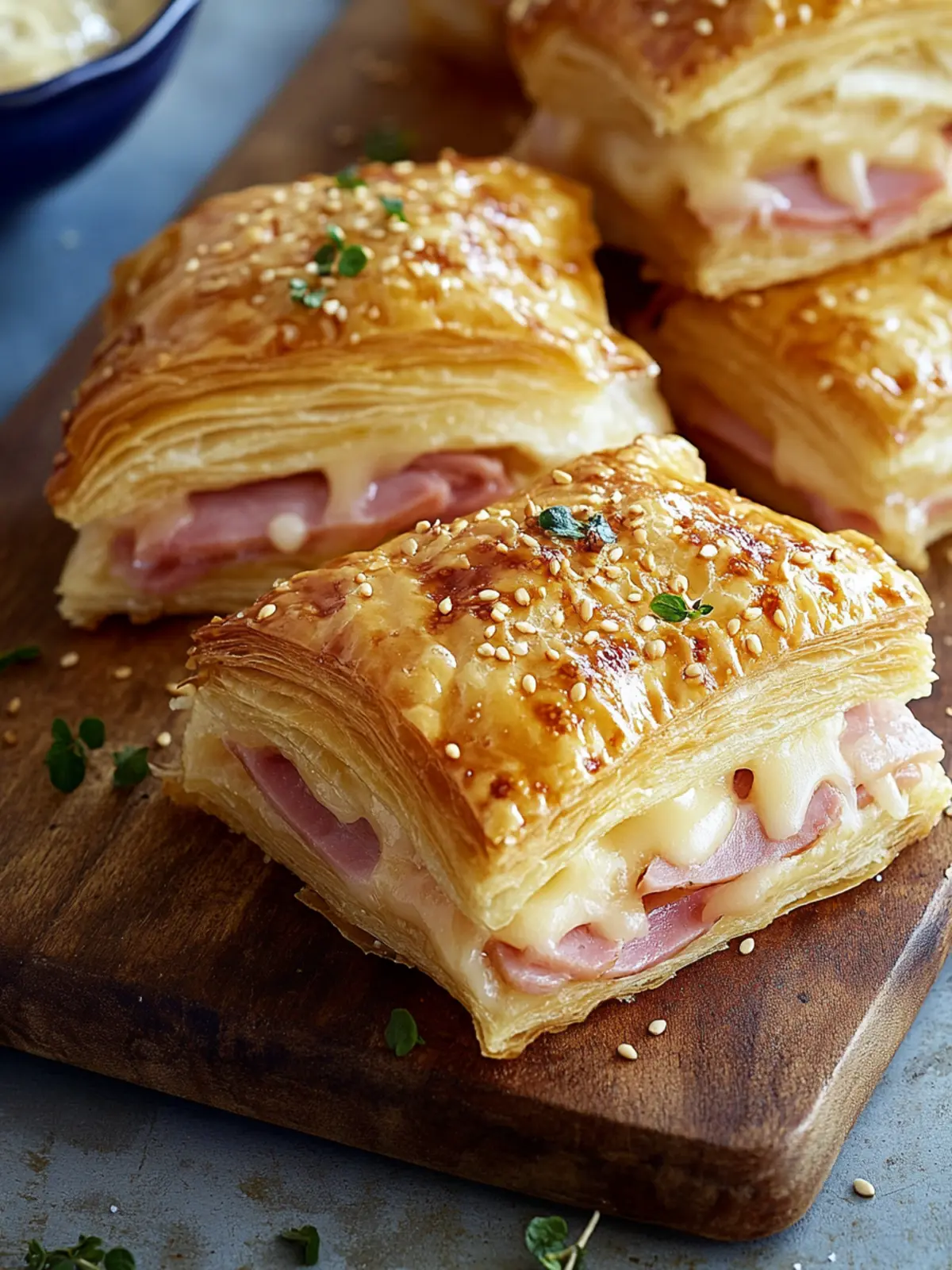 Puff pastry filled with ham and cheese: A classic snack with a modern twist