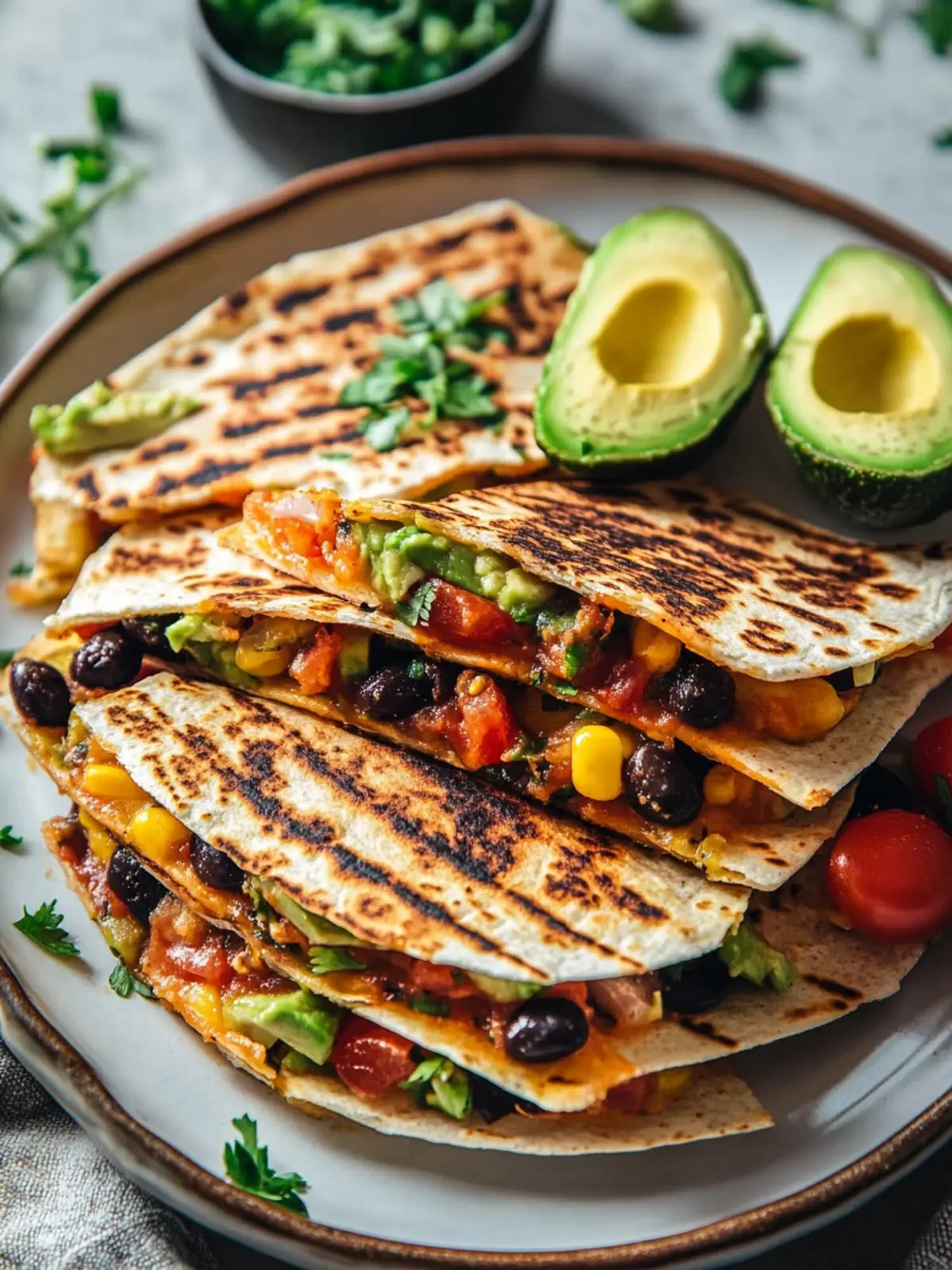 Vegane Quesadillas mit schwarzen Bohnen und Avocado Rezept