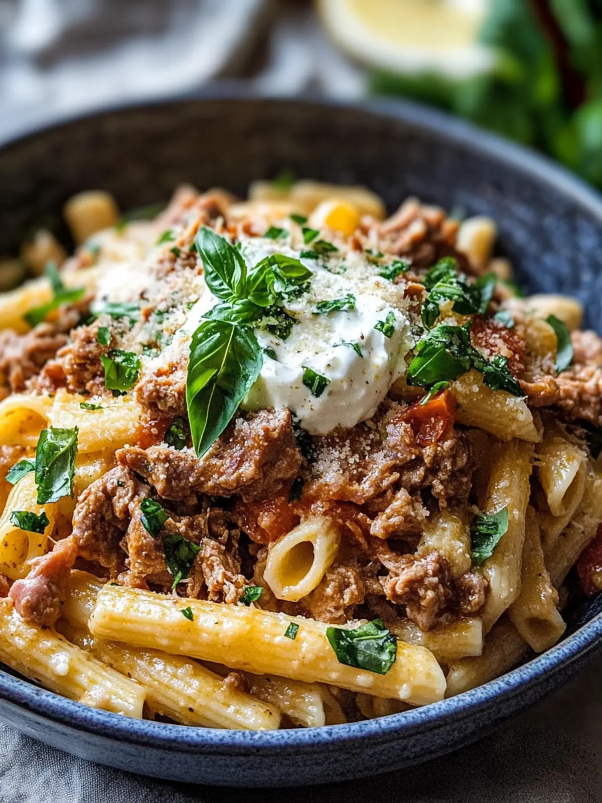 Türkische Pasta mit Hackfleisch und Joghurt-Sauce