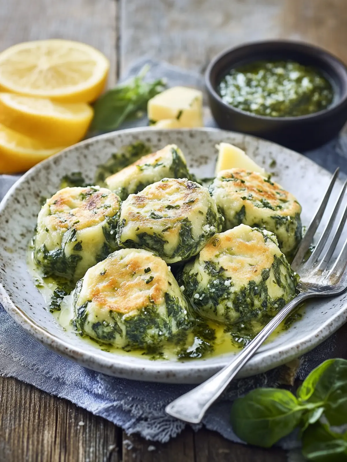 Specialty from Austria: spicy spinach dumplings with mountain cheese