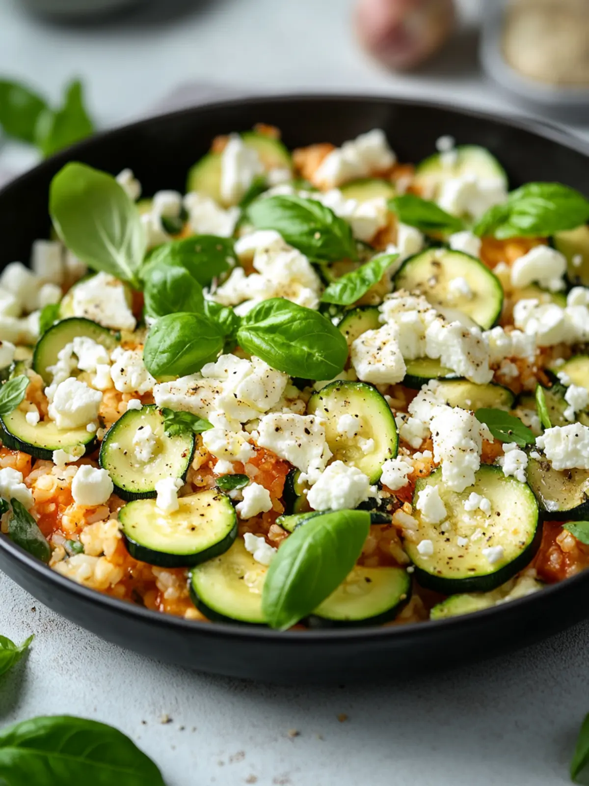 Mediterrane Reispfanne mit Zucchini und Feta: leckere Resteküche