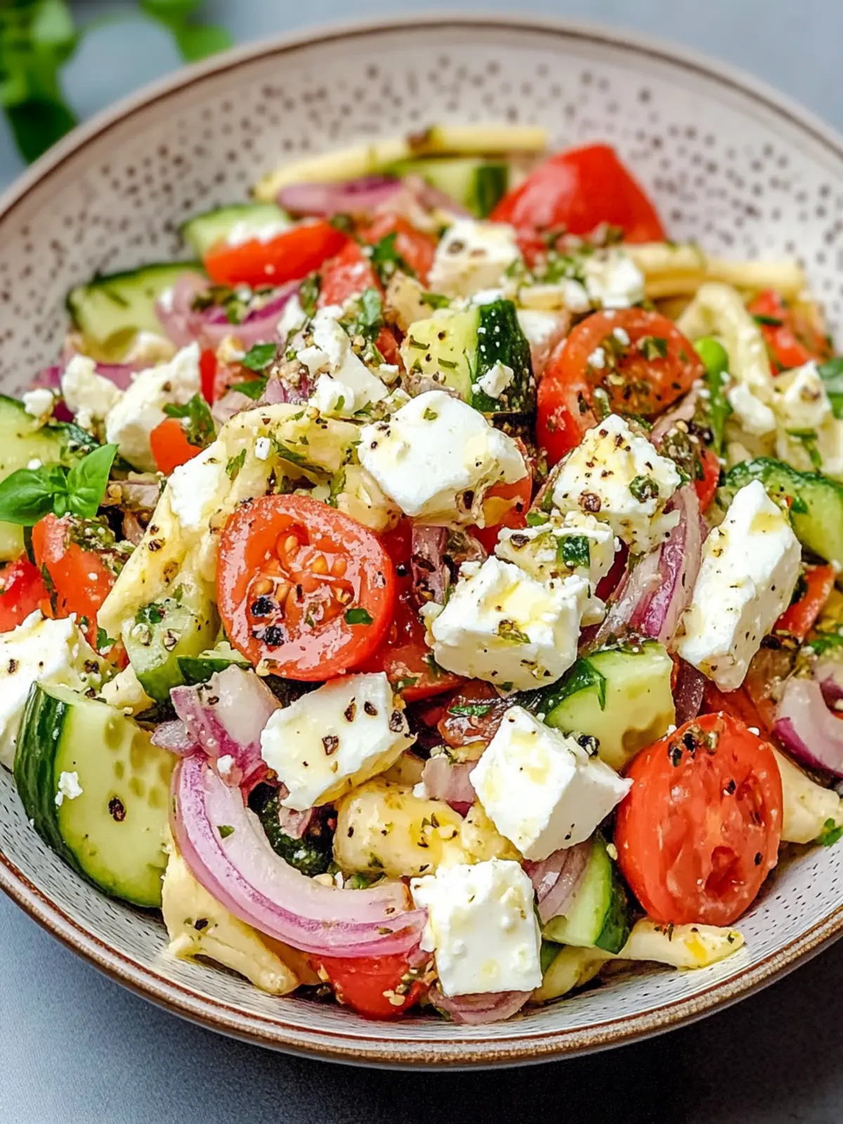 Simple Kritharaki salad with feta