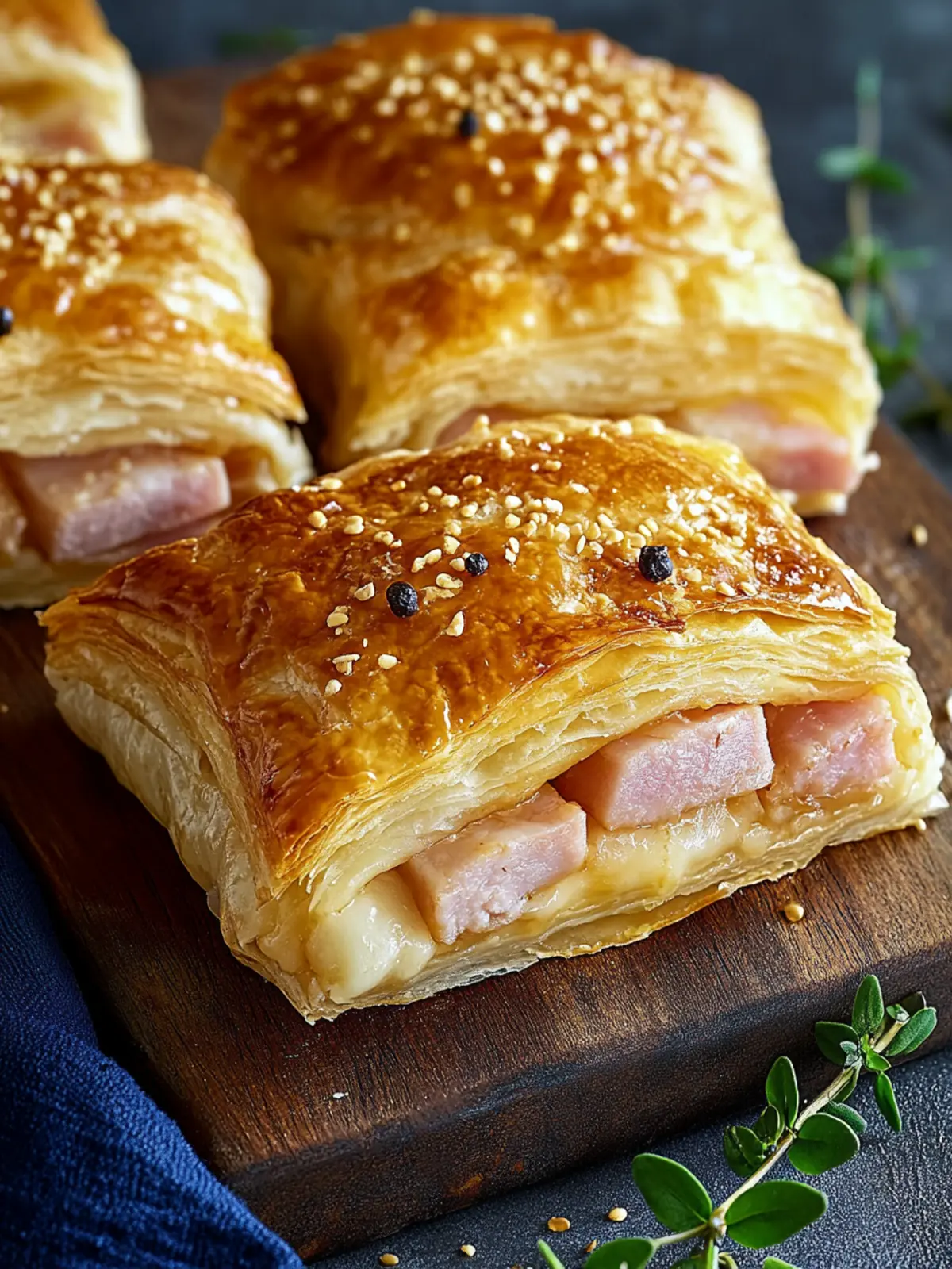 Puff pastry filled with ham and cheese