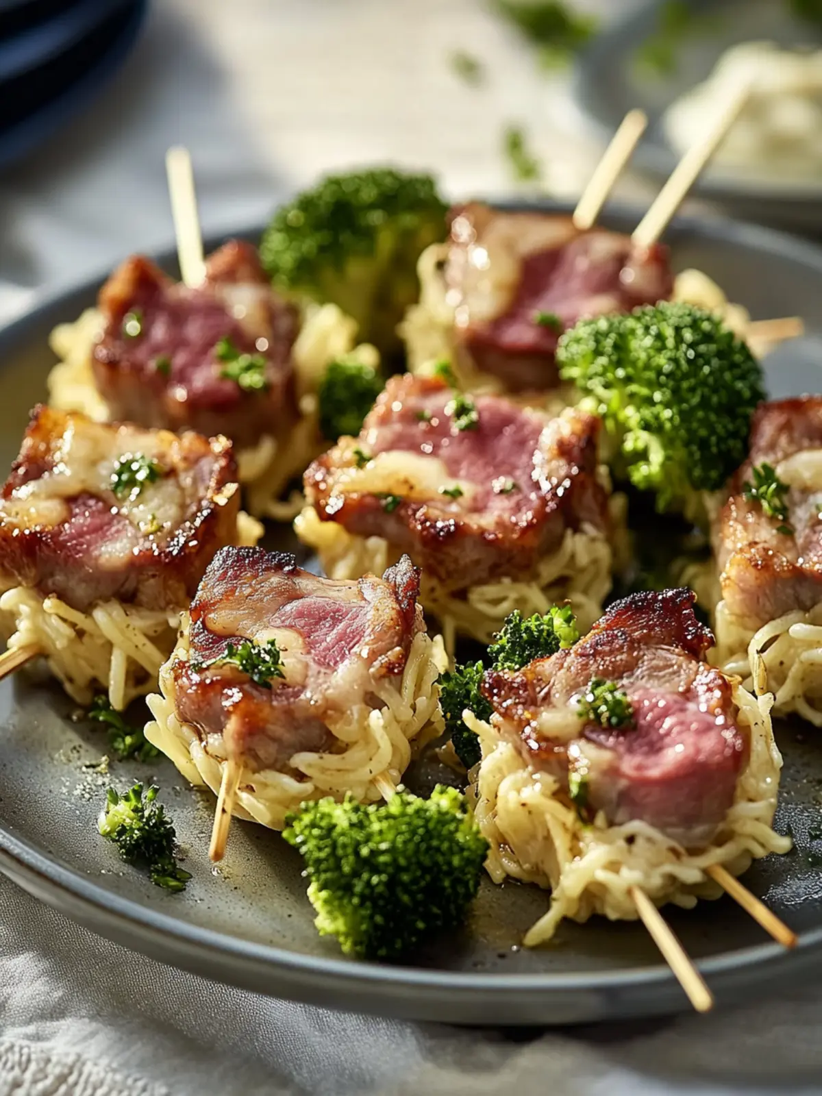 Party Fertig Mini Nudelauflauf Bissen mit Brokkoli und Rindfleisch