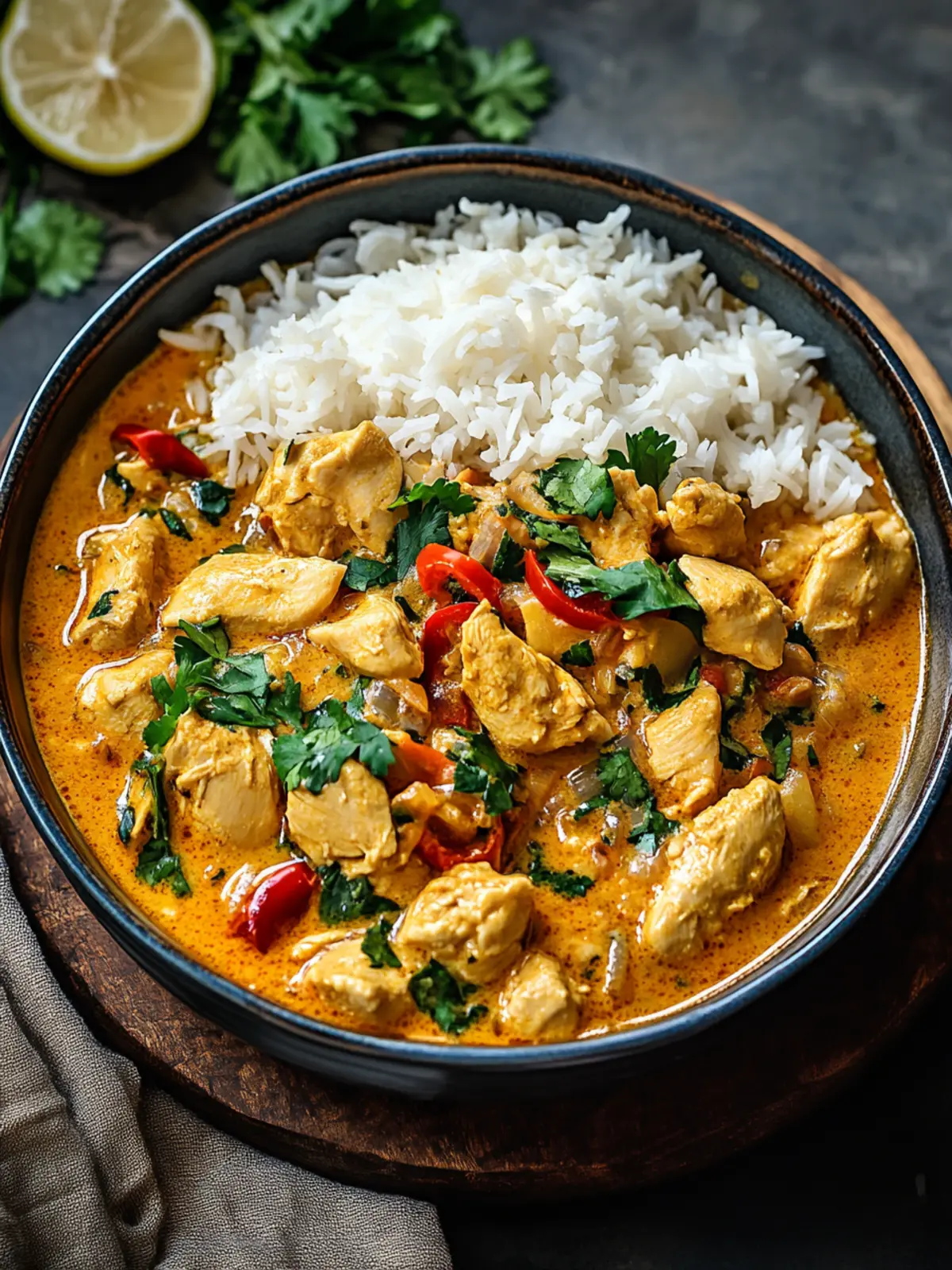 This chicken curry becomes particularly creamy due to an extra ingredient