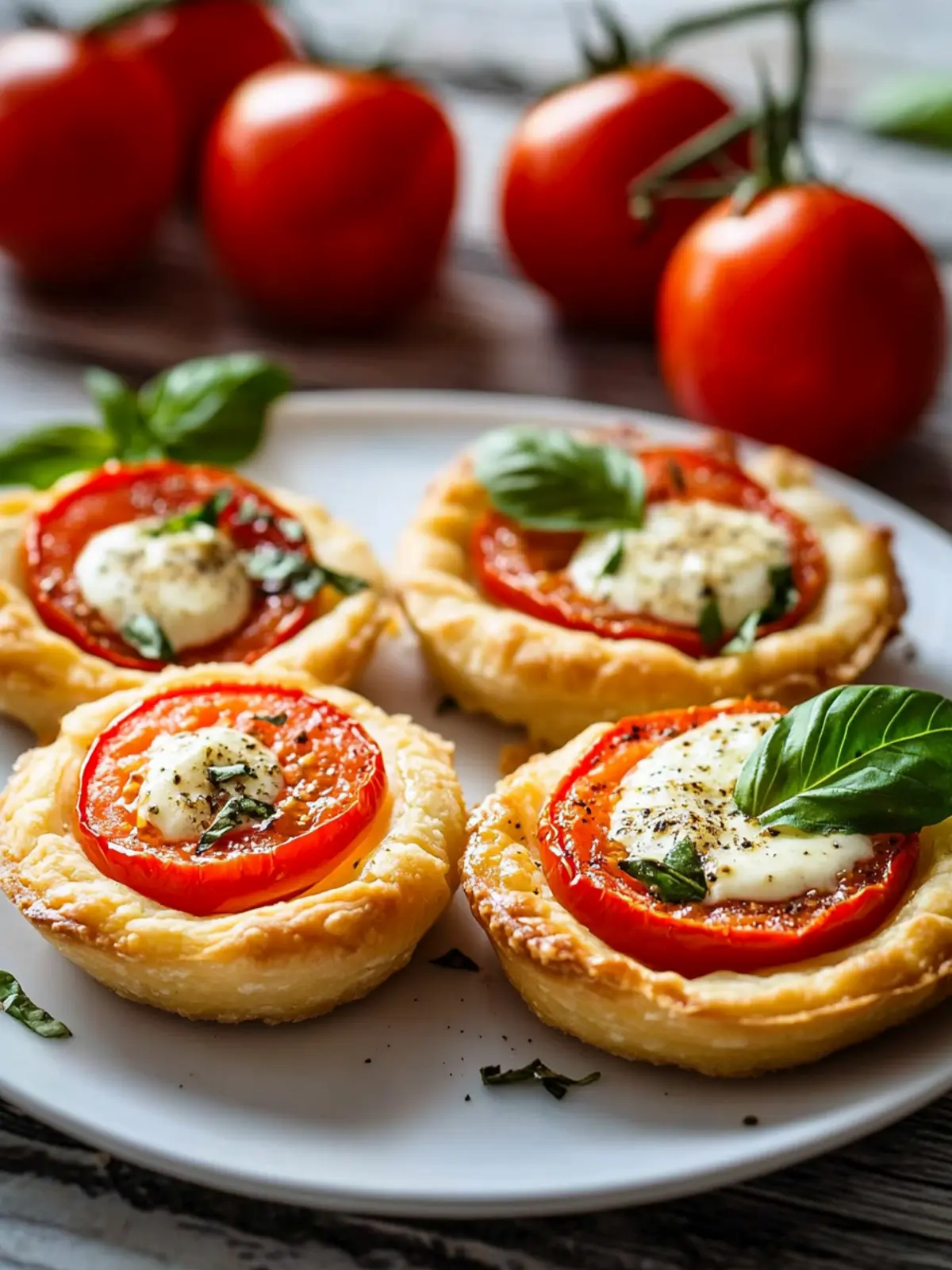 Knusprige Tartelettes mit Tomaten, Basilikum und Mozzarella