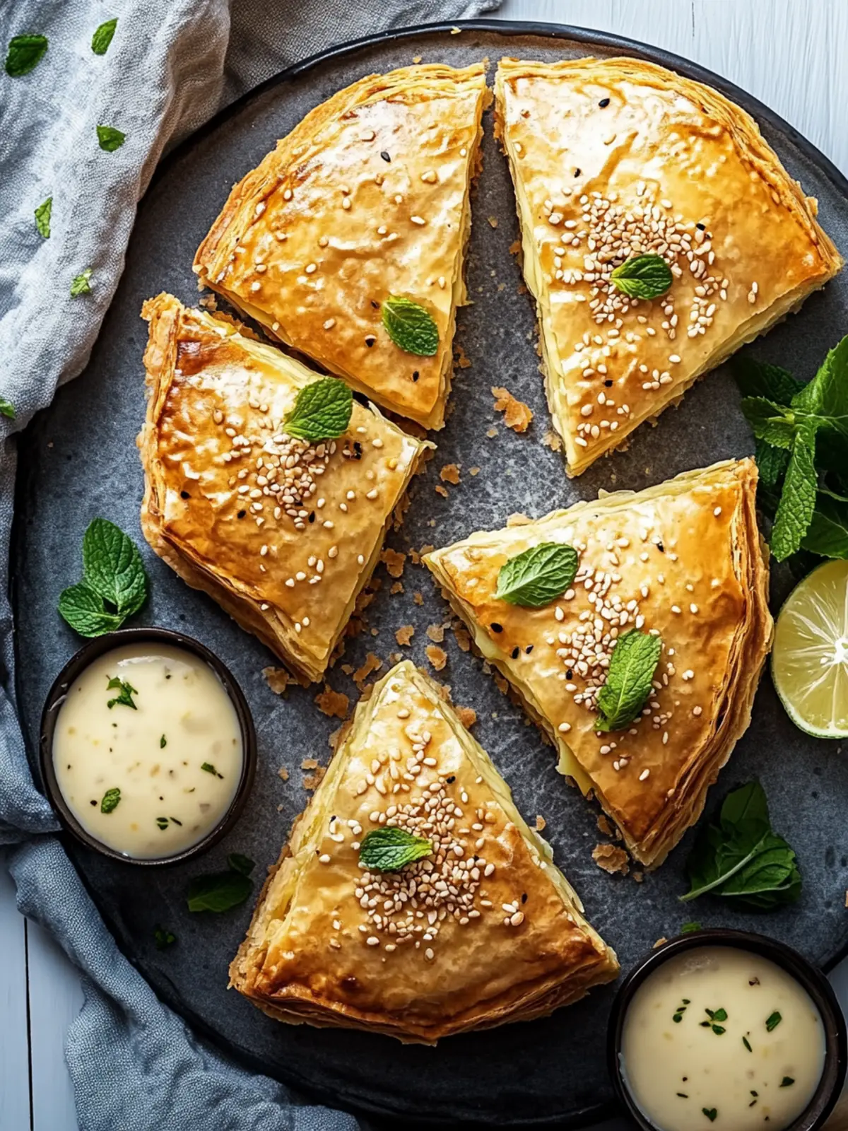Käsige vegane Kartoffel- und Zwiebel-Blätterteigpasteten