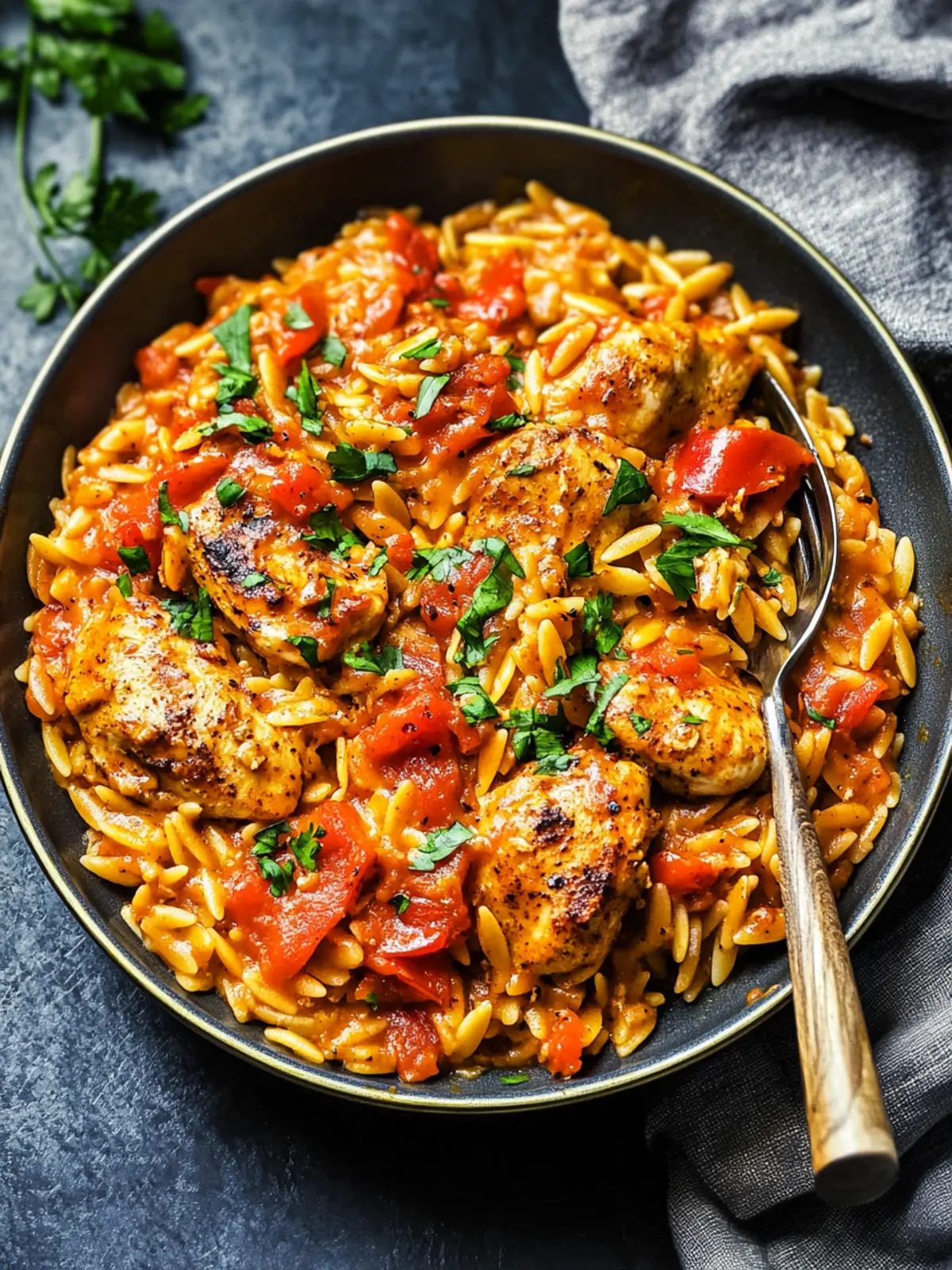 Orzo pan with pepper chicken