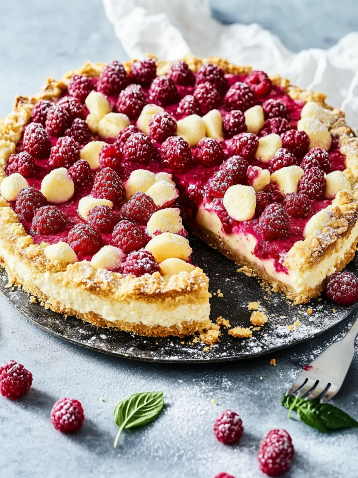 Käsekuchen mit Himbeeren und Streusel