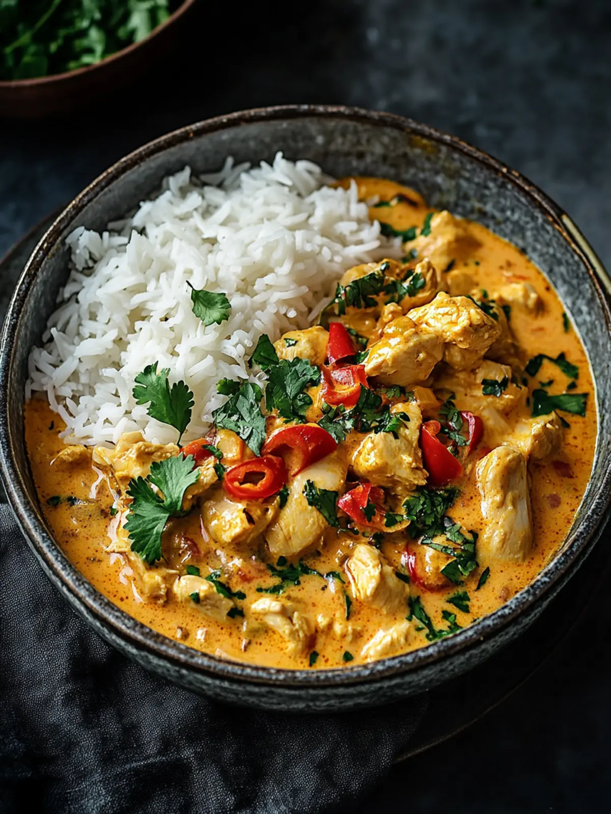 This chicken curry becomes particularly creamy due to an extra ingredient