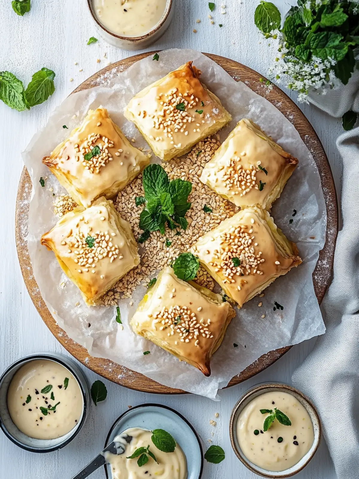 Käsige vegane Kartoffel- und Zwiebel-Blätterteigpasteten